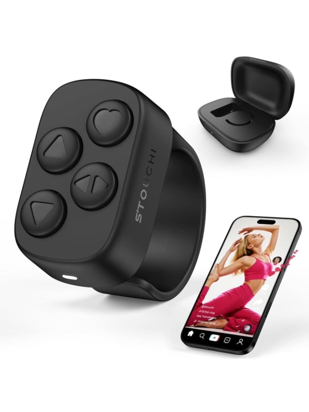 Black Smart Wearable Ring Remote for Phones